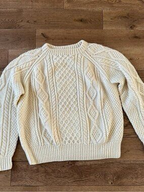 Vintage Chunky Cable Knit Sweater 100% Wool Sz L